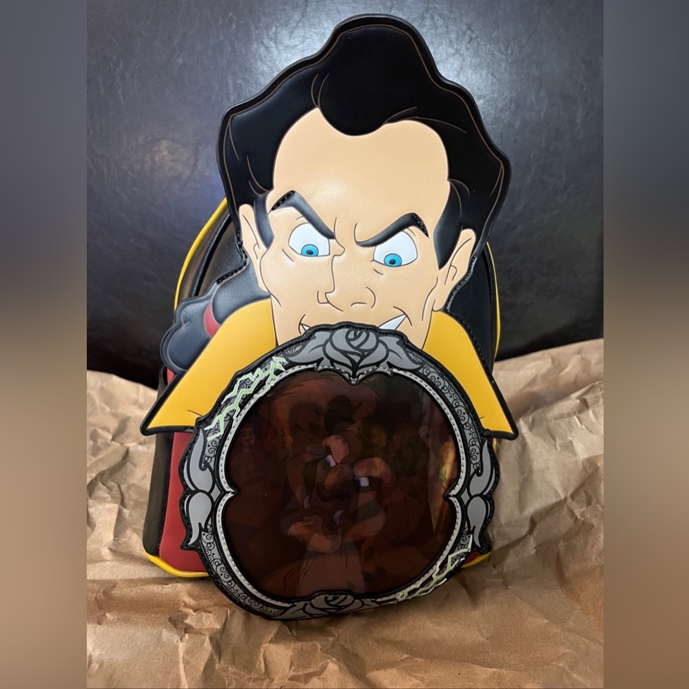 NWT Loungefly Mini Backpack - Gaston with Mirror - Disney Villains Scenes